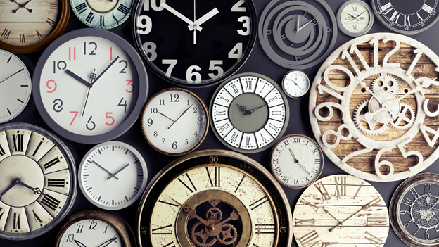 photo of many types of clocks in a collage pattern