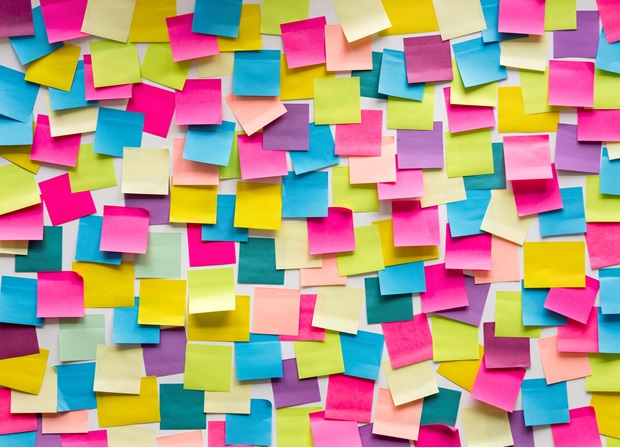 copywriting page graphic - sea of colorful post-it notes